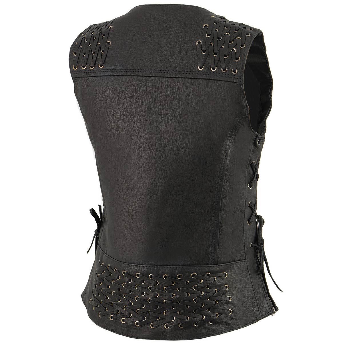 MILWAUKEE LEATHER - WOMEN'S BLACK LEATHER LIGHTWEIGHT LACE TO LACE LOWER ZIP EXPANSION MOTORCYCLE RIDER VEST - MLL4525
