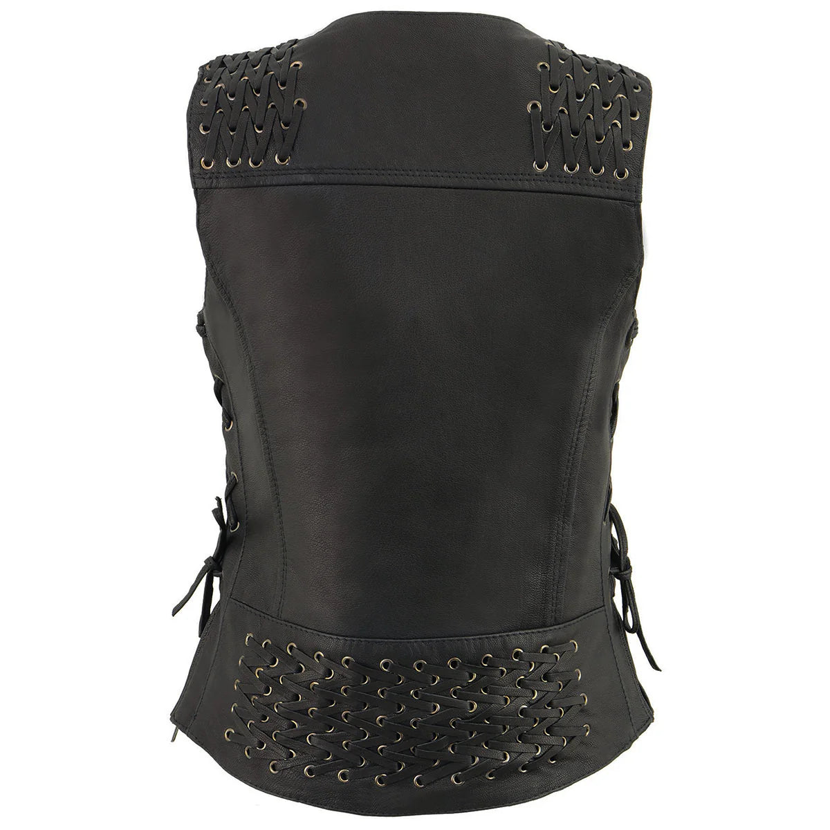 MILWAUKEE LEATHER - WOMEN'S BLACK LEATHER LIGHTWEIGHT LACE TO LACE LOWER ZIP EXPANSION MOTORCYCLE RIDER VEST - MLL4525