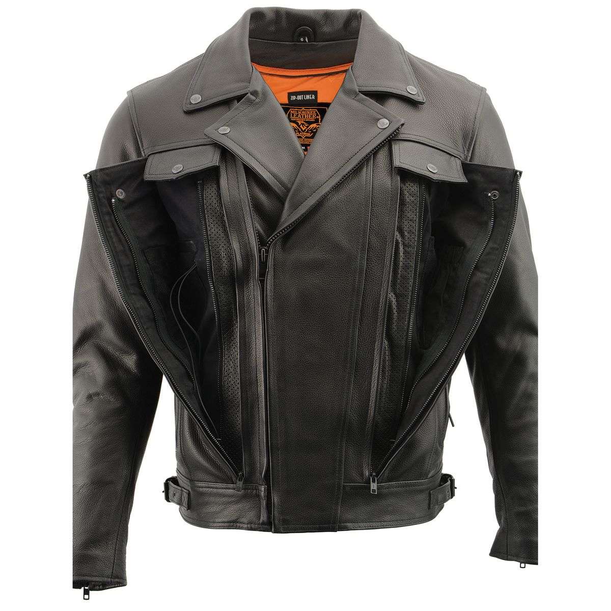 MILWAUKEE LEATHER - MEN'S PISTOL PETE VENTED BLACK LEATHER CRUISER JACKET - MLM1520