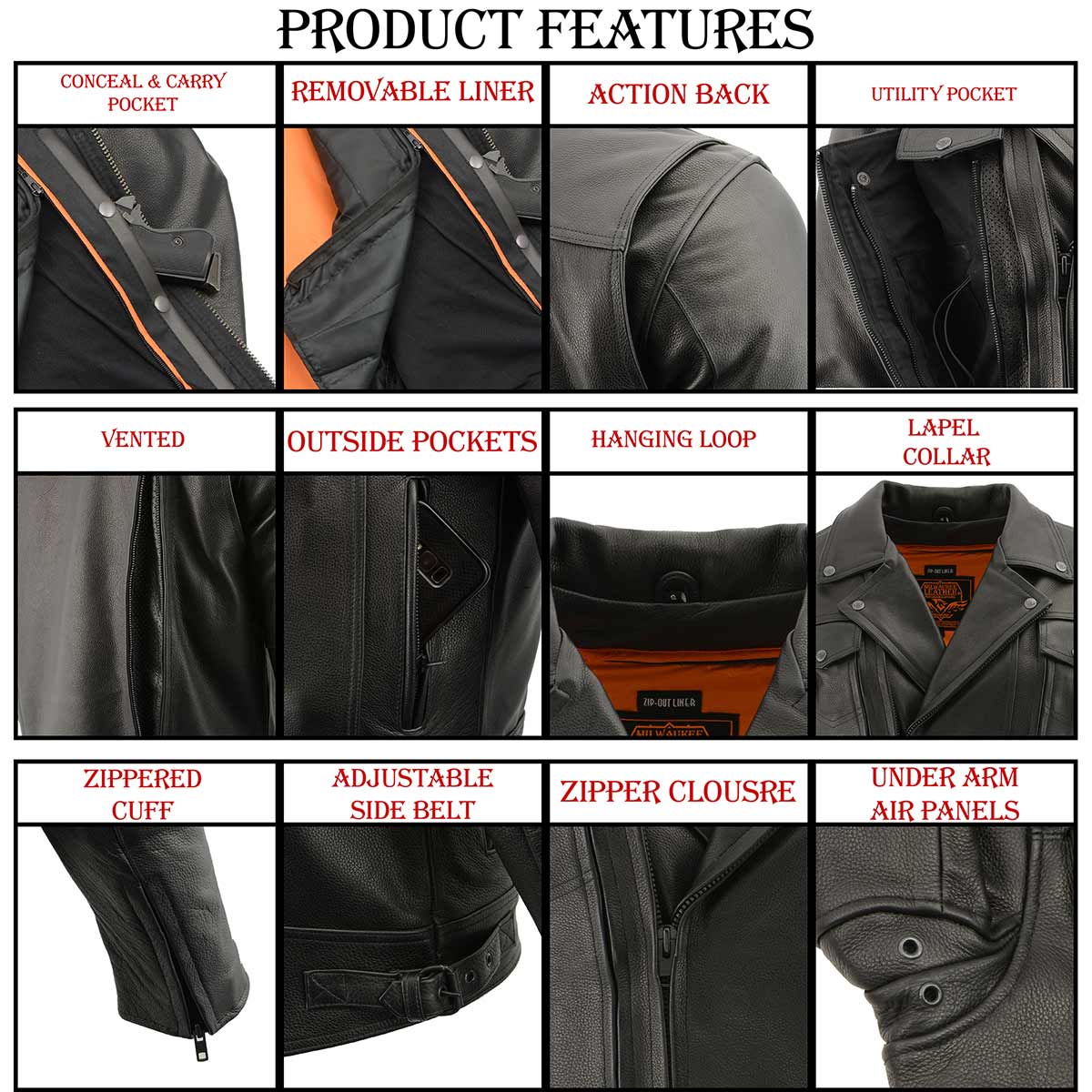 MILWAUKEE LEATHER - MEN'S PISTOL PETE VENTED BLACK LEATHER CRUISER JACKET - MLM1520