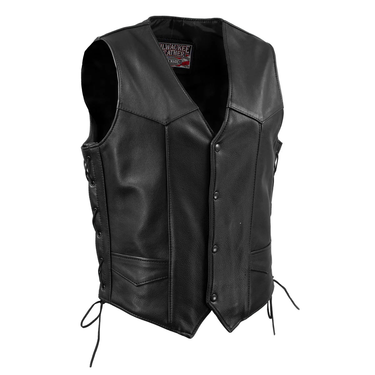 MILWAUKEE LEATHER - MEN'S BLACK BUSTER SIDE LACE PREMIUM MOTORCYCLE LEATHER VEST - MADE IN THE USA - MLVSM5008